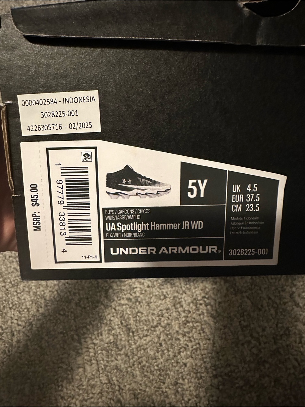 Under Armour UA Spotlight Hammer JR WD Boys football cleats - Black/White